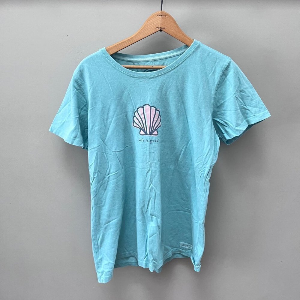 Life is‎ Good Teal Seashell Classic T-Shirt- Size M